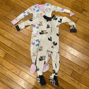 Baby Girl’s Burt’s Bees pajama set bundle lot long sleeve zip footie onesie